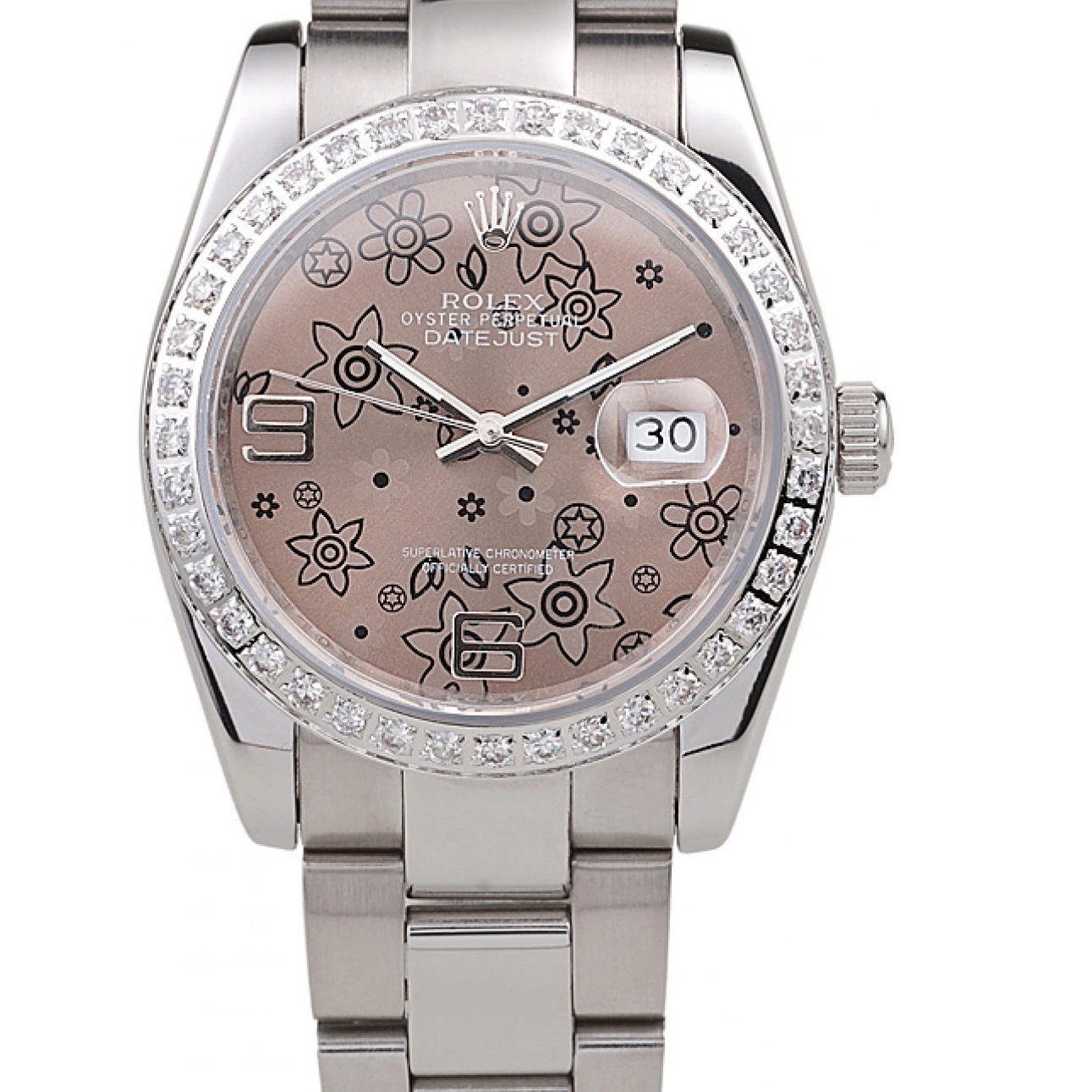 Aaa replica watch Brown Flowers Rolex Polished Steel Plated Datejust Stainless Diamond Dial 0623